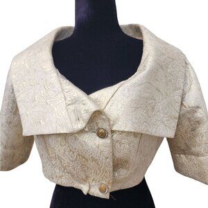Luxurious Gold Brocade Jacquard Designer Jacket Cardigan Coat Bolero Cover Cape